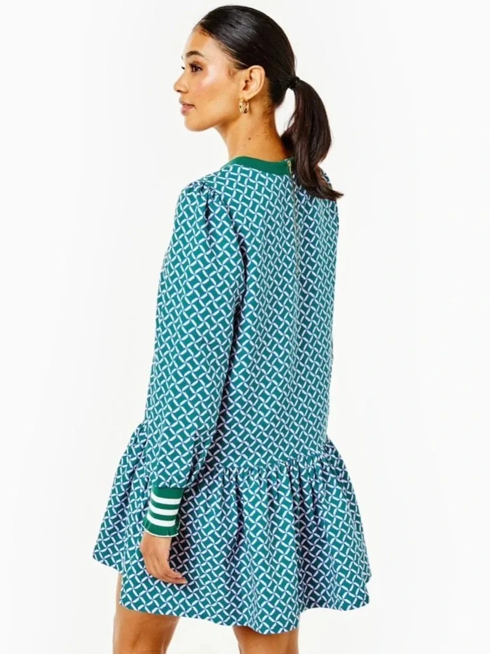 NWT Addison Bay Vine Geo Trellis Print Peplum Drop Waist Flounce Dress Sz XL - Picture 2 of 11
